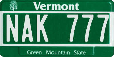 VT license plate NAK777