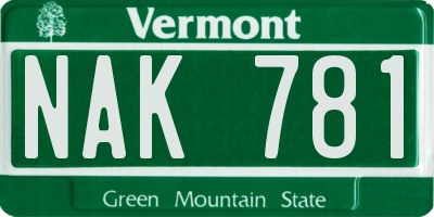 VT license plate NAK781