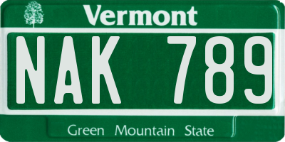 VT license plate NAK789