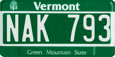 VT license plate NAK793