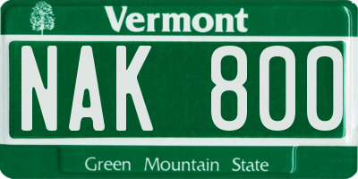 VT license plate NAK800