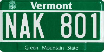 VT license plate NAK801