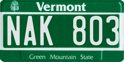 VT license plate NAK803