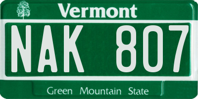 VT license plate NAK807