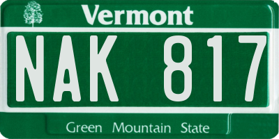 VT license plate NAK817