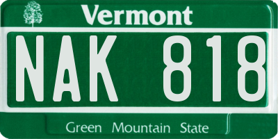 VT license plate NAK818