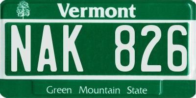 VT license plate NAK826