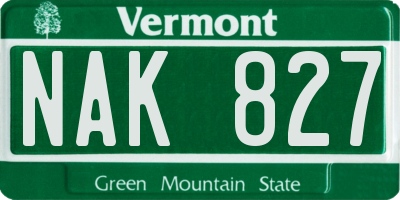 VT license plate NAK827
