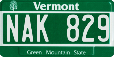 VT license plate NAK829