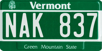VT license plate NAK837