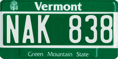 VT license plate NAK838
