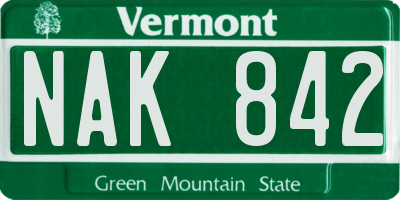 VT license plate NAK842