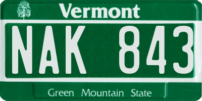 VT license plate NAK843