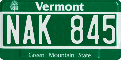 VT license plate NAK845
