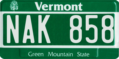 VT license plate NAK858