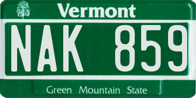 VT license plate NAK859