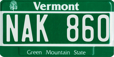 VT license plate NAK860