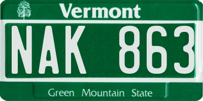 VT license plate NAK863