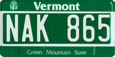 VT license plate NAK865