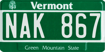VT license plate NAK867