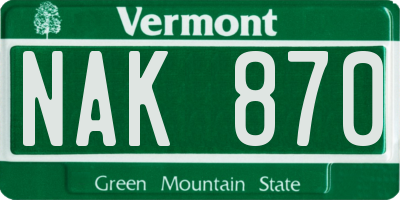 VT license plate NAK870