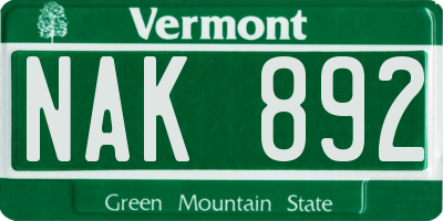 VT license plate NAK892