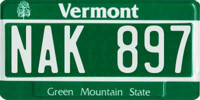 VT license plate NAK897