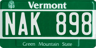 VT license plate NAK898
