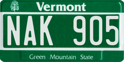 VT license plate NAK905