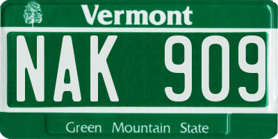 VT license plate NAK909