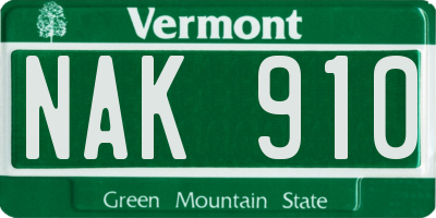VT license plate NAK910