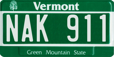 VT license plate NAK911