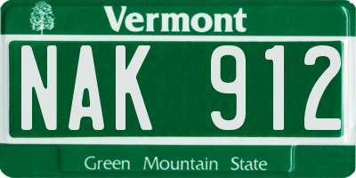 VT license plate NAK912