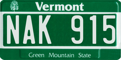VT license plate NAK915