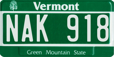 VT license plate NAK918