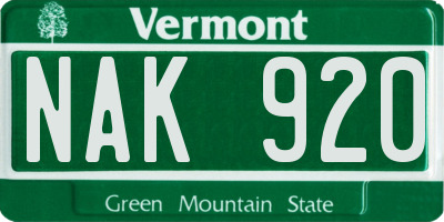 VT license plate NAK920