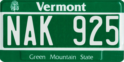 VT license plate NAK925