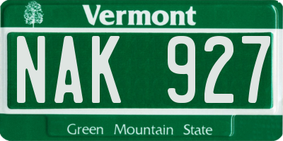 VT license plate NAK927