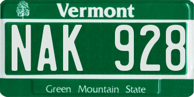 VT license plate NAK928