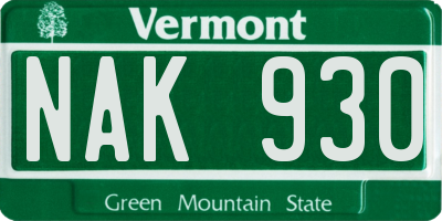 VT license plate NAK930