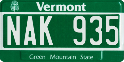 VT license plate NAK935