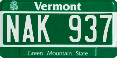 VT license plate NAK937