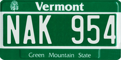 VT license plate NAK954