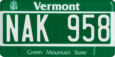VT license plate NAK958