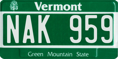VT license plate NAK959