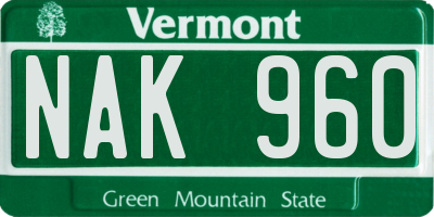 VT license plate NAK960