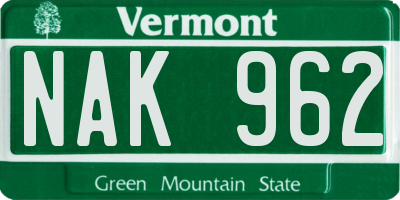 VT license plate NAK962