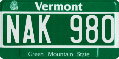 VT license plate NAK980