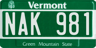 VT license plate NAK981