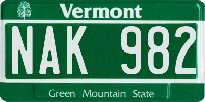 VT license plate NAK982